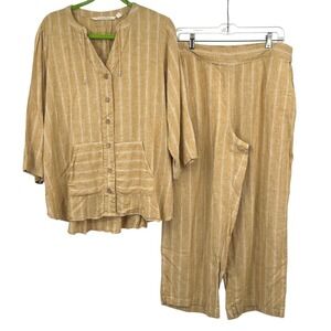 Isaac Mizrahi Bridgehampton Wms Linen Blend Set L Mustard Pinstripe Coastal
